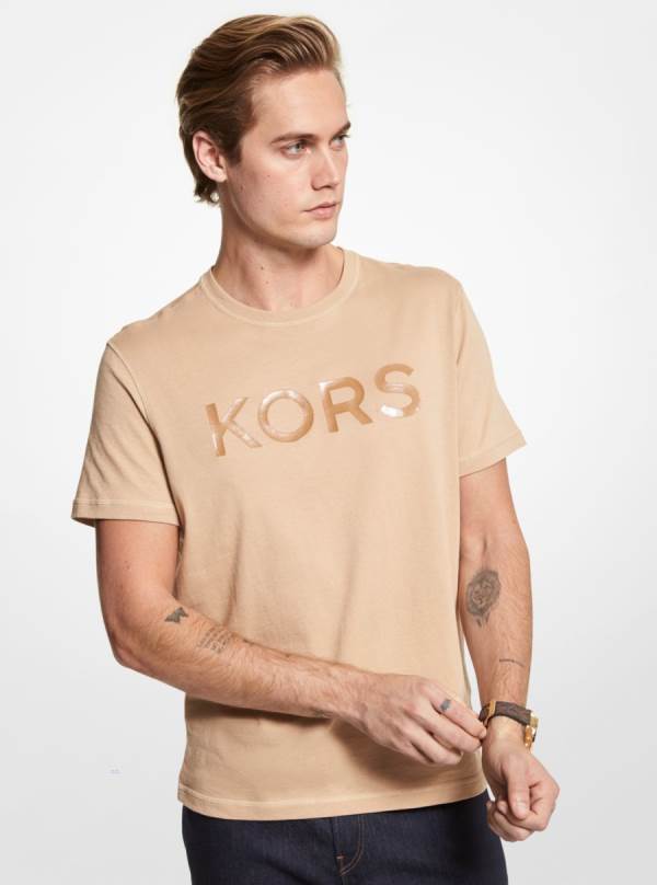 Panske Tricko Michael Kors Logo Cotton Hnedožltý - Oblecenie Michael Kors Vypredaj | KCETD-3680